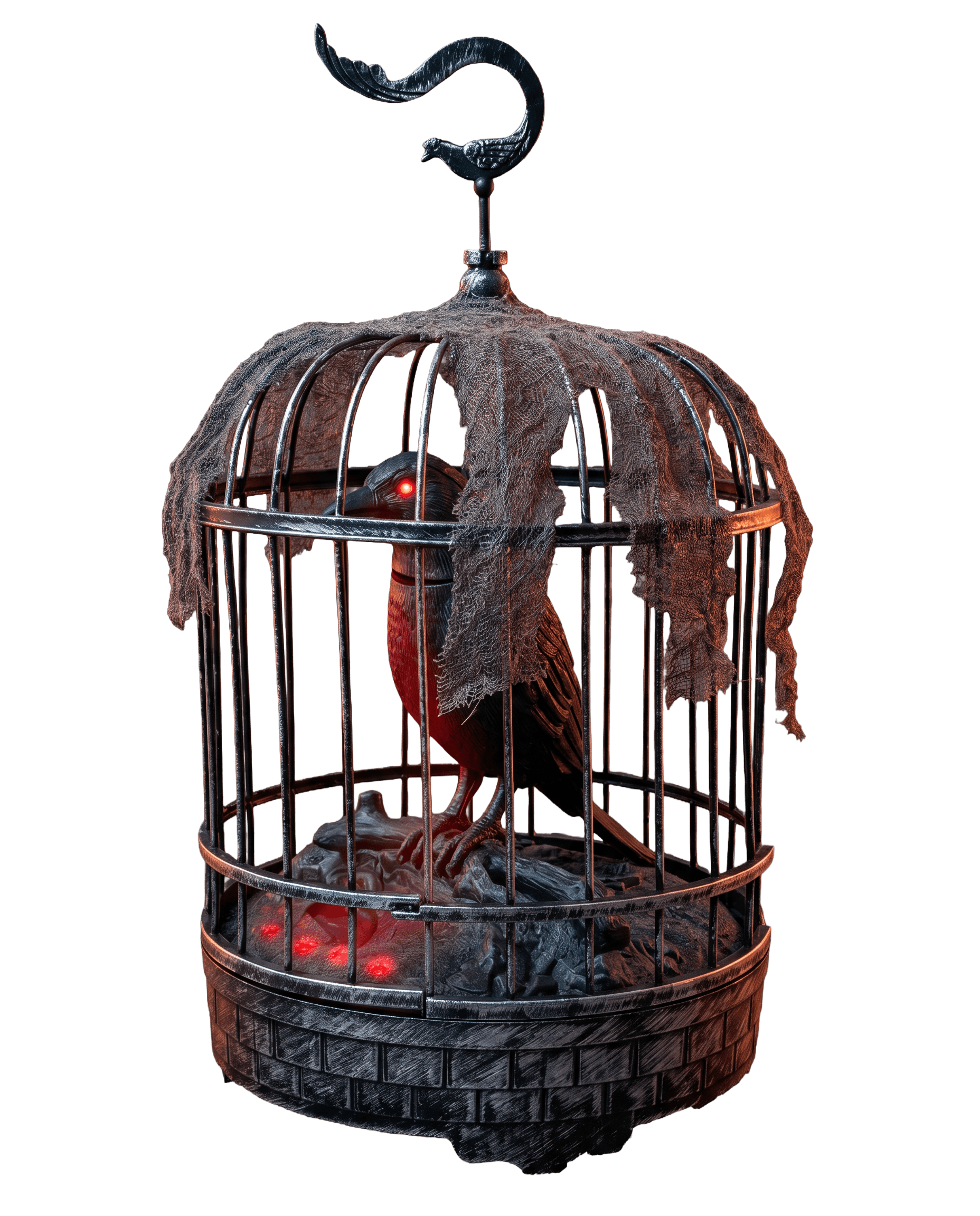 Animatronic Crow in Cage – bezeten enge kraai in kooi